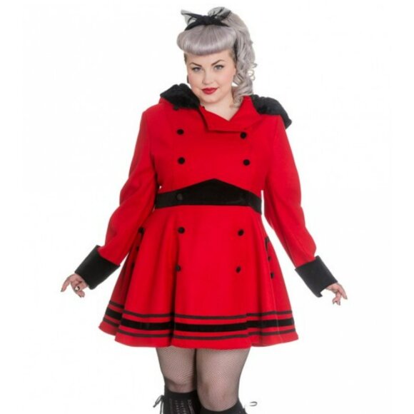 Hell Bunny Mikaela Red Double Breasted Coat Women S NWOT Retrocore - Picture 1 of 16